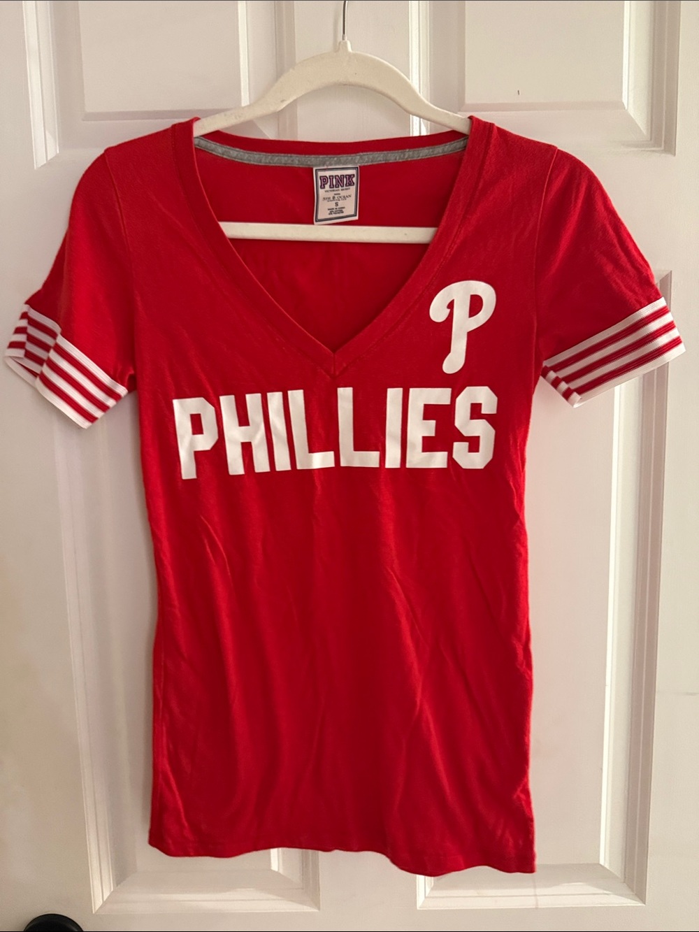 PINK Victoria's Secret Red Phillies V-Neck Tee
